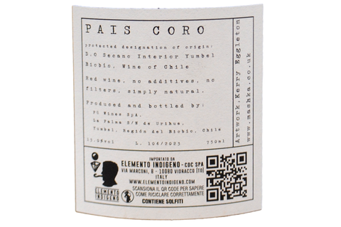 CHILE RED WINES SECANO INTERIOR YUMBEL PAIS CORO 2023 - PU WINES