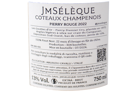 COTEAUX CHAMPENOIS PIERRY ROUGE PREMIER CRU "LES GOUTTES D'OR" 2022 (304 BOTTIGLIE PRODOTTE) - J-M SÉLÈQUE