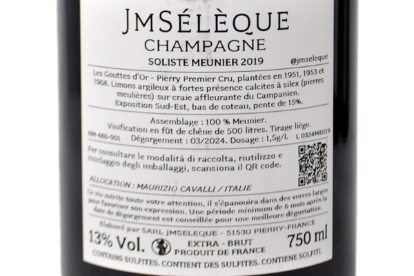 CHAMPAGNE PIERRY PREMIER CRU LES GOUTTES D'OR BLANC DE NOIRS EXTRA BRUT "SOLISTE MEUNIER" 2019 - J-M SÉLÈQUE