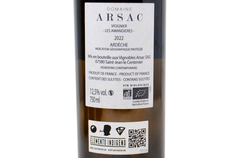 ARDÈCHE IGP VIOGNIER BIO "LES ARMANDIERES" 2022 - DOMAINE ARSAC