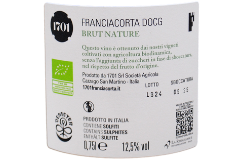 FRANCIACORTA DOCG BRUT NATURE BIO - 1701 SOCIETÀ AGRICOLA