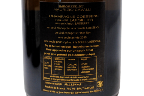 CHAMPAGNE BLANC DE NOIR BRUT NATURE LIEU-DIT "LARGILLIER" 2019 - COESSENS