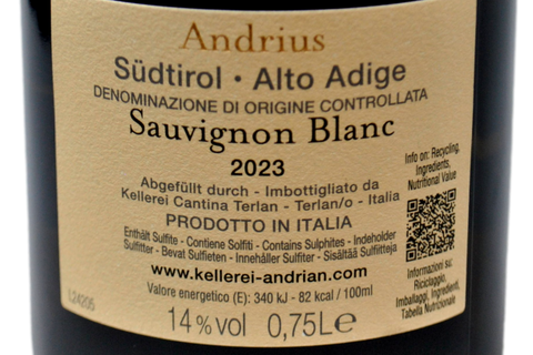 ALTO ADIGE DOC SAUVIGNON BLANC "ANDRIUS" 2023 - KELLEREI ANDRIAN