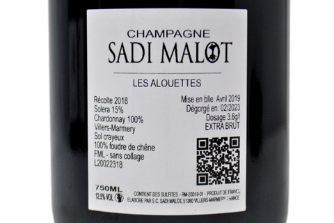 CHAMPAGNE PREMIER CRU VILLERS-MARMERY EXTRA BRUT BLANC DE BLANCS "LES ALOUETTES" - SADI MALOT