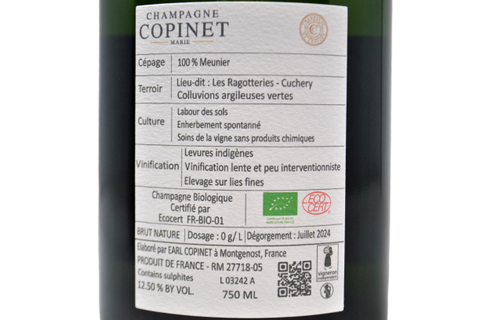CHAMPAGNE BIOLOGICO BRUT NATURE "ARGILE" 100% MEUNIER - MARIE COPINET