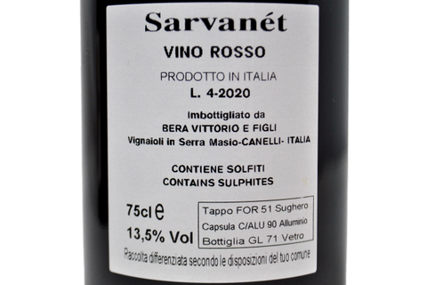 VINO ROSSO "SARVANET" 2020 - BERA VITTORIO E FIGLI