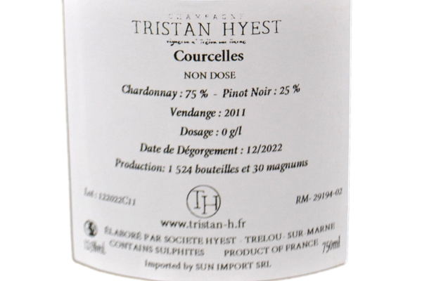 CHAMPAGNE BRUT NATURE LIEUX-DITS "COURCELLES" 2011 - TRISTAN HYEST