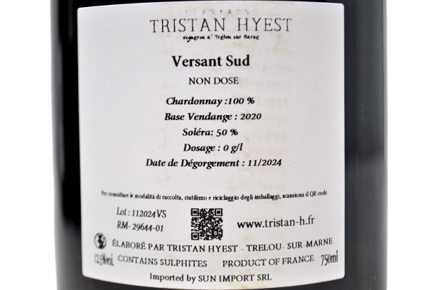 CHAMPAGNE NON DOSÉ BLANC DE BLANCS SOLERA "LES VIGNES DU VERSANT SUD" BASE 2020 - TRISTAN HYEST