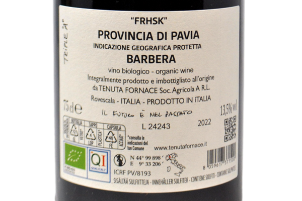 PROVINCIA DI PAVIA IGP BARBERA "FRHSK VIGNE ANTICHE" 2022 - TENUTA FORNACE