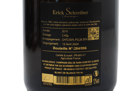 CHAMPAGNE BRUT BLANC DE BLANCS BIODINAMICO "MK 157-19" 2019 - ERICK SCHREIBER