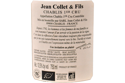 CHABLIS BIO PREMIER CRU "VAILLONS" 2022 - JEAN COLLET