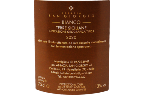 TERRE SICILIANE IGT BIANCO NON FILTRATO "CANTODELGRILLO" 2020 - ABBAZIA SAN GIORGIO