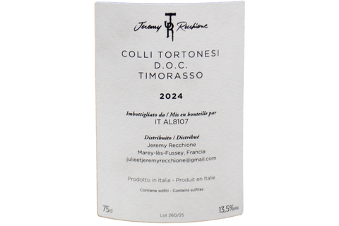 COLLINE TORTONESI TIMORASSO DOC 2024 - JÉRÉMY RECCHIONE