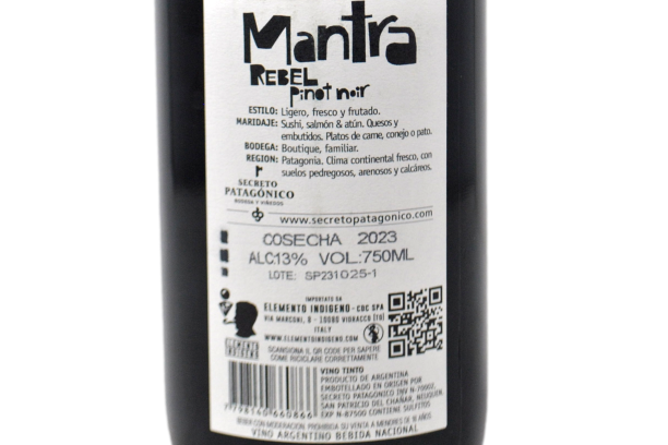 PATAGONIA PINOT NOIR "REBEL MANTRA" 2023 - BODEGA SECRETO PATAGONICO