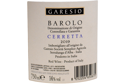 BAROLO DOCG "CERRETTA" 2019 - GARESIO