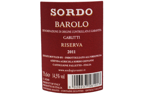 BAROLO DOCG RISERVA "GABUTTI" 2011 - SORDO