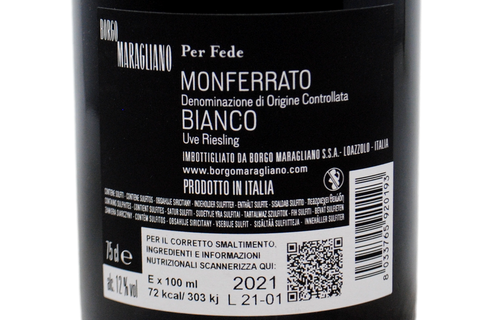 MONFERRATO RIESLING DOC "PER FEDE" 2021 - BORGO MARAGLIANO