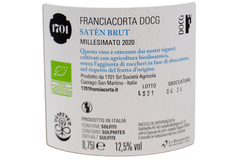 FRANCIACORTA DOCG BRUT SATÈN BIO 2020 - 1701 SOCIETÀ AGRICOLA
