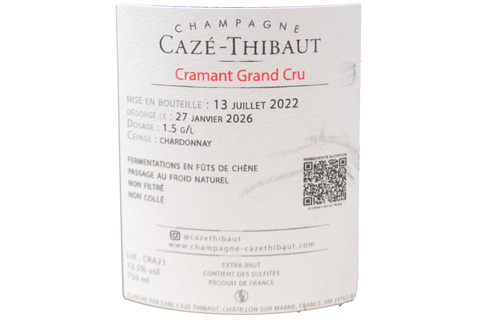 CHAMPAGNE BLANC DE BLANCS NATURE CRAMANT GRAND CRU 2021 - CAZÉ THIBAUT