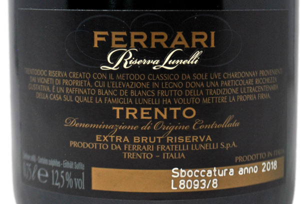 TRENTO DOC EXTRA BRUT BLANC DE BLANCS "RISERVA LUNELLI" 2009 SBOCCATURA 2018 - FERRARI