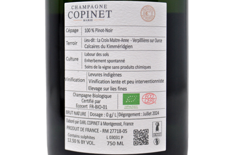 CHAMPAGNE BIOLOGICO BRUT NATURE "LA PIERRE" 100% PINOT NOIR - MARIE COPINET