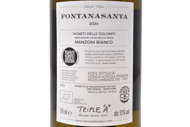 VIGNETI DELLE DOLOMITI IGT MANZONI BIANCO "FONTANASANTA" 2024 - FORADORI