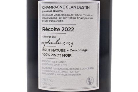 CHAMPAGNE BLANC DE NOIRS BRUT NATURE "AUSTRAL" 2022 - CHAMPAGNE CLANDESTIN