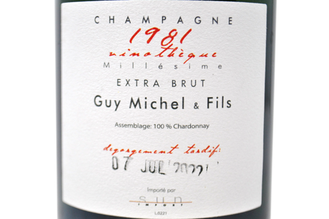 CHAMPAGNE BLANC DE BLANCS EXTRA BRUT "VINOTHEQUE" 1981 - DEGORGIATO 7 LUGLIO 2022 - GUY MICHEL ET FILS