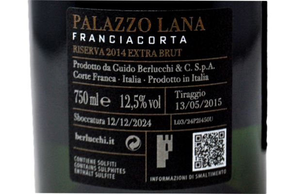 FRANCIACORTA DOCG EXTRA BRUT BLANC DE NOIRS RISERVA "PALAZZO LANA EXTREME" 2014 ASTUCCIATO - BERLUCCHI