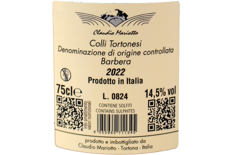 BARBERA COLLI TORTONESI DOC "MONLEALE" 2022 - CLAUDIO MARIOTTO