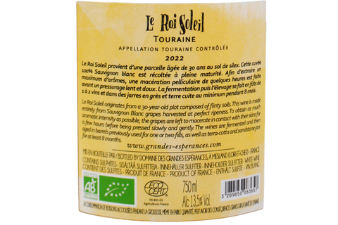 TOURAINE SAUVIGNON BLANC "LE ROI SOLEIL" 2022 - DOMAINE DES GRANDES ESPERANCES
