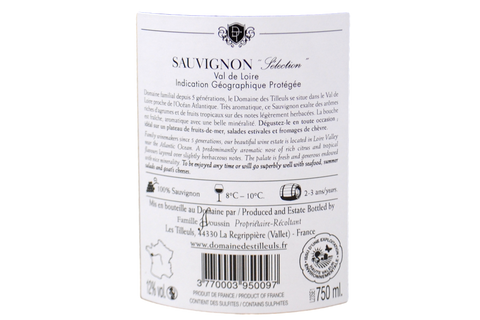 VAL DE LOIRE IGP SAUVIGNON BLANC "SÉLECTION" 2023  - DOMAINE DES TILLEULS