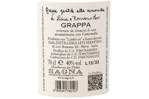 GRAPPA GENTILE ALLA CAMOMILLA "DI LIDIA E ROMANO LEVI" IN ASTUCCIO - DISTILLERIA LEVI SERAFINO