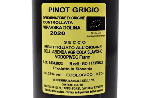 SLOVENIA PINOT GRIGIO "SIVI VIPAVSKA DOLINA" 2020 - SLAVCEK