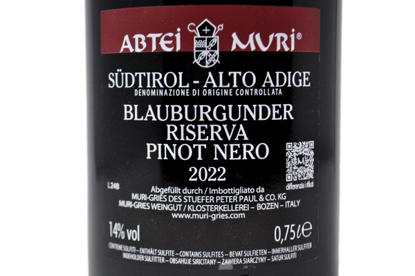 SUDTIROL DOC PINOT NERO RISERVA "ABTEI MURI" 2022 - MURI-GRIES