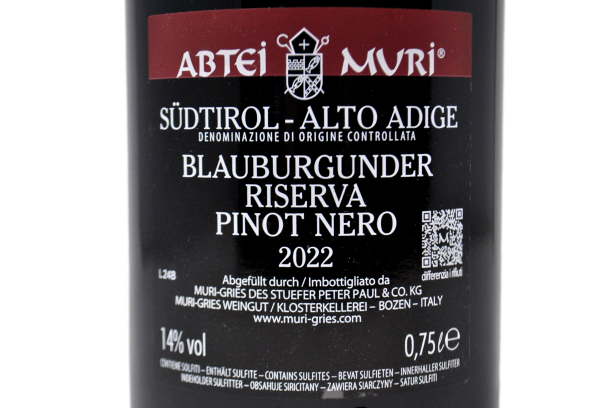 SUDTIROL DOC PINOT NERO RISERVA "ABTEI MURI" 2022 - MURI-GRIES