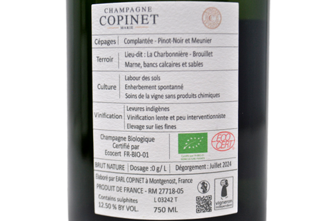 CHAMPAGNE BIOLOGICO BRUT NATURE "LA TERRE COMPLANTÉE" - MARIE COPINET