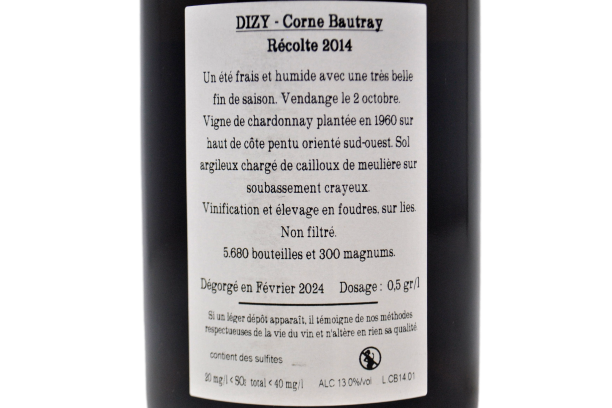 CHAMPAGNE EXTRA BRUT BLANC DE BLANCS A DIZY "CORNE BAUTRAY" 2014 - JACQUESSON