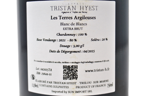 CHAMPAGNE EXTRA BRUT BLANC DE BLANCS "LES TERRES ARGILEUSES" BASE 2021 - TRISTAN HYEST