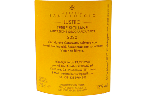 TERRE SICILIANE IGT BIANCO NON FILTRATO "LUSTRO" 2020 - ABBAZIA SAN GIORGIO