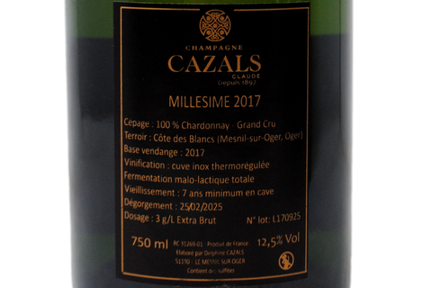 CHAMPAGNE LE-MESNIL-SUR-OGER GRAND CRU BLANC DE BLANCS EXTRA BRUT MILLÉSIME 2017 - CAZALS