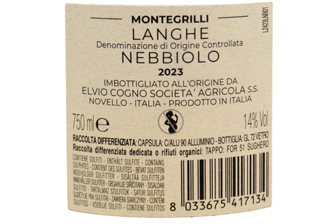 LANGHE NEBBIOLO DOC "MONTEGRILLI" 2023 - ELVIO COGNO