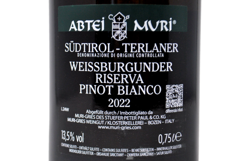 SUDTIROL TERLANER DOC PINOT BIANCO RISERVA "ABTEI MURI" 2022 - MURI-GRIES