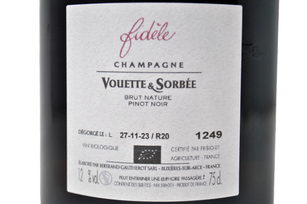 CHAMPAGNE BIO BLANC DE NOIRS BRUT NATURE "FIDELE" - VOUETTE & SORBEE