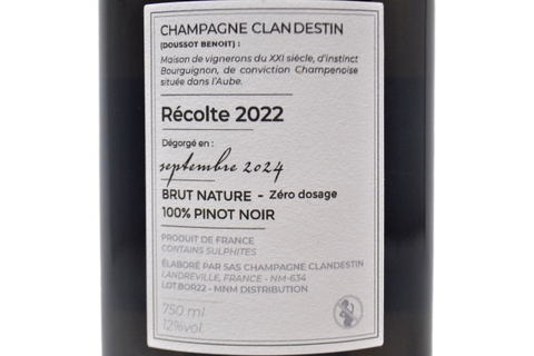 CHAMPAGNE BLANC DE NOIRS BRUT NATURE "BOREAL" 2022 - CHAMPAGNE CLANDESTIN