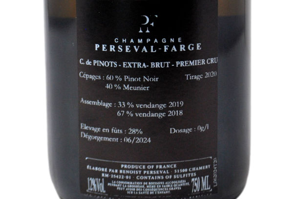 CHAMPAGNE ZÉRO DOSAGE EXTRA BRUT CHAMERY PREMIER CRU "CUVÉE DE PINOTS" - PERSEVAL-FARGE