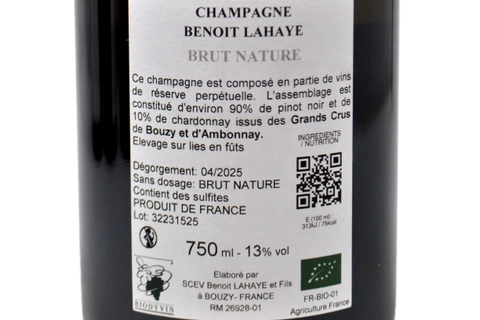 CHAMPAGNE A BOUZY GRAND CRU BRUT NATURE - BENOIT LAHAYE