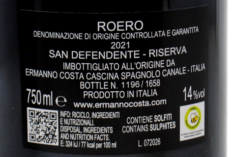 ROERO RISERVA DOCG "SAN DEFENDENTE BLACK LABEL" 2021 - ERMANNO COSTA