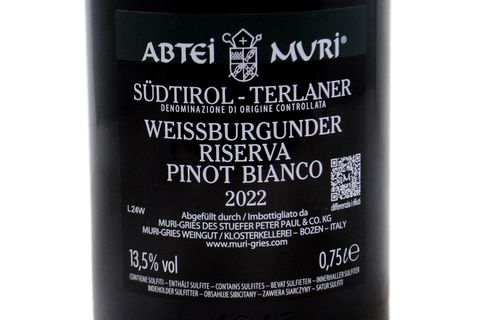 SUDTIROL TERLANER DOC PINOT BIANCO RISERVA "ABTEI MURI" 2022 - MURI-GRIES