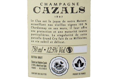 CHAMPAGNE OGER GRAND CRU VIEILLES VIGNES BLANC DE BLANCS EXTRA BRUT "CLOS CAZALS" 2015 - CAZALS